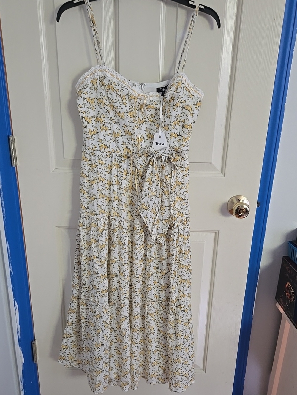 Trixxi White & Yellow Floral Midi Dress - Size M
